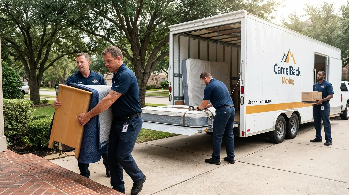 Crew loading residential truck for cross-state move from Pequot Lakes, MN