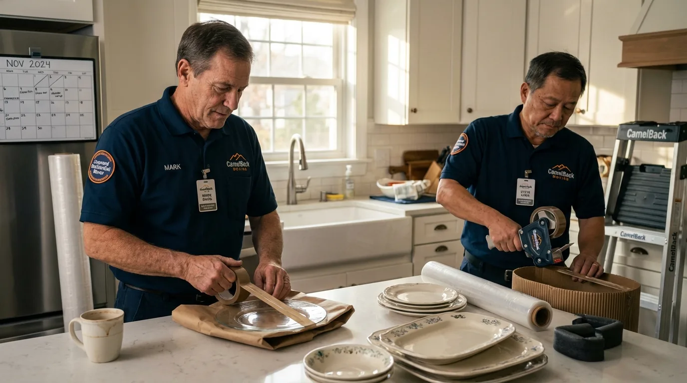 Professional crew packing kitchen dishware in Pequot Lakes, MN